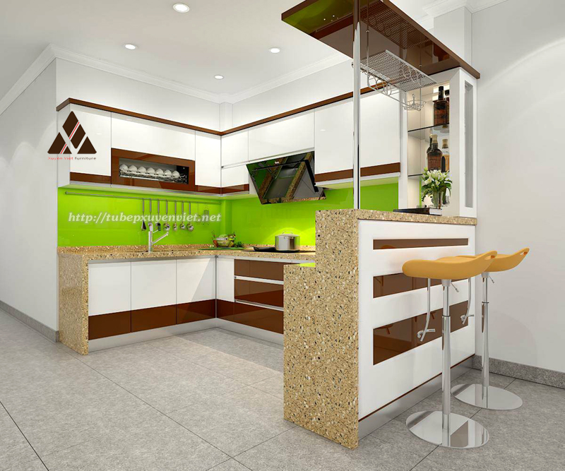 Mẫu tủ bếp đẹp có quầy bar nhà anh Cường - Phú Thọ