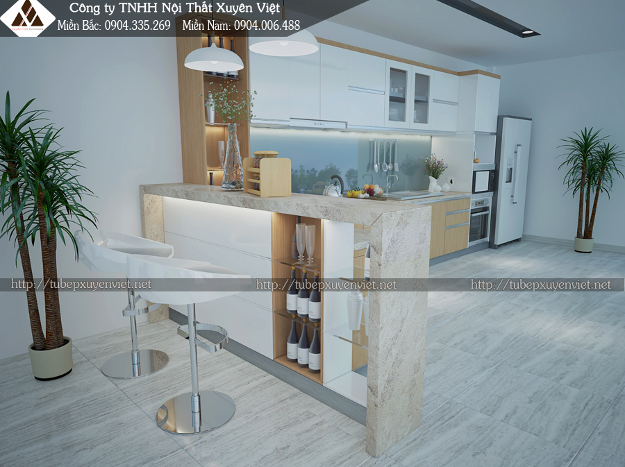 Tủ bếp đẹp có quầy bar nhà cô Hoàng - Ql50 hcm