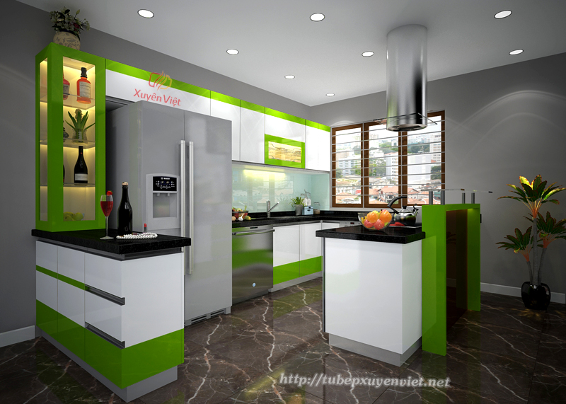 Tủ bếp đẹp có quầy bar tủ rượu nhà chị Tuyết - Hải Phòng