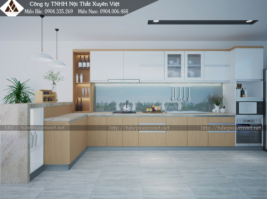 Tủ bếp đẹp có quầy bar ở tp hcm