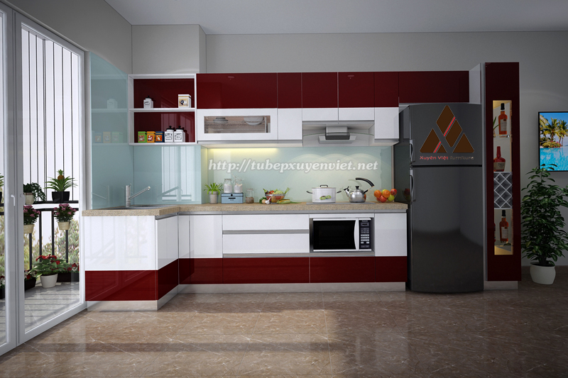 Mẫu tủ bếp đẹp có tủ rượu nhà chị Nguyệt - An Khánh, Hà Nội