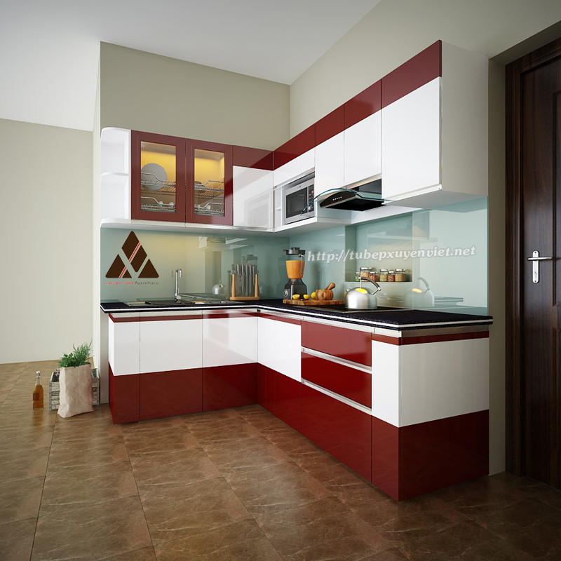 Tủ bếp đẹp đơn giản có khung bê tông nhà chị Luyến - Hải Dương