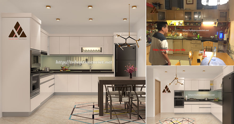 Tủ bếp đẹp hiện đại chữ L nhà anh Kien - Minh Khai, Hà Nội