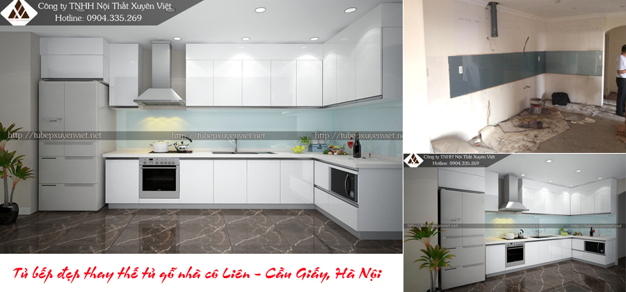 Tủ bếp đẹp chữ L nhà cô Liên - Cầu Giấy, Hà Nôi