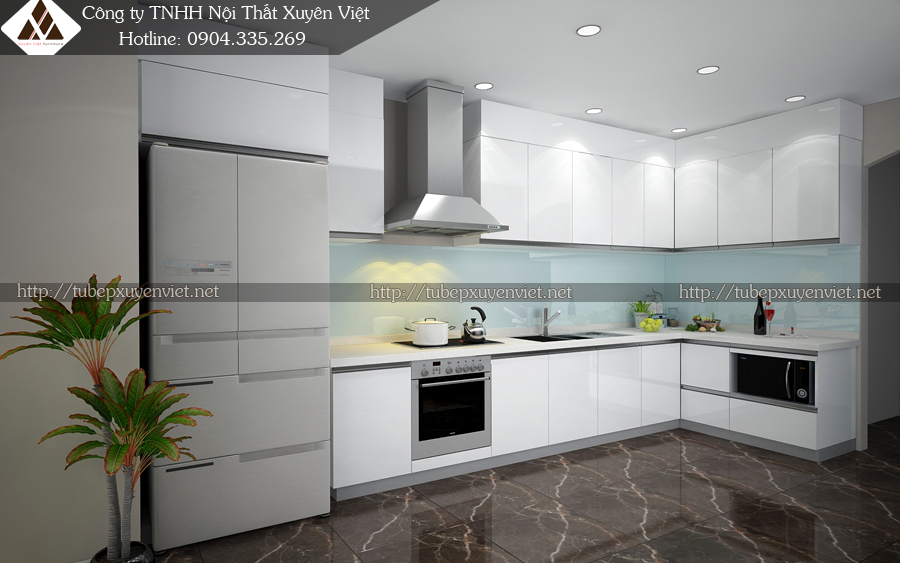 Tủ bếp đẹp màu trắng nhà cô Liên - tủ bếp nhựa hà nội