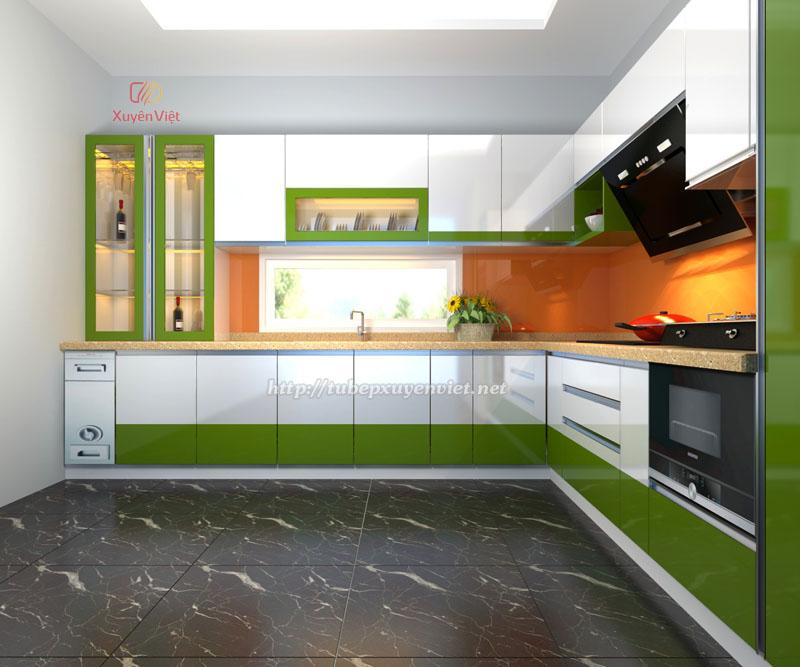 Tủ bếp đẹp chữ L có tủ rượu và tủ cột nhà anh Dũng - Hải Phòng 2