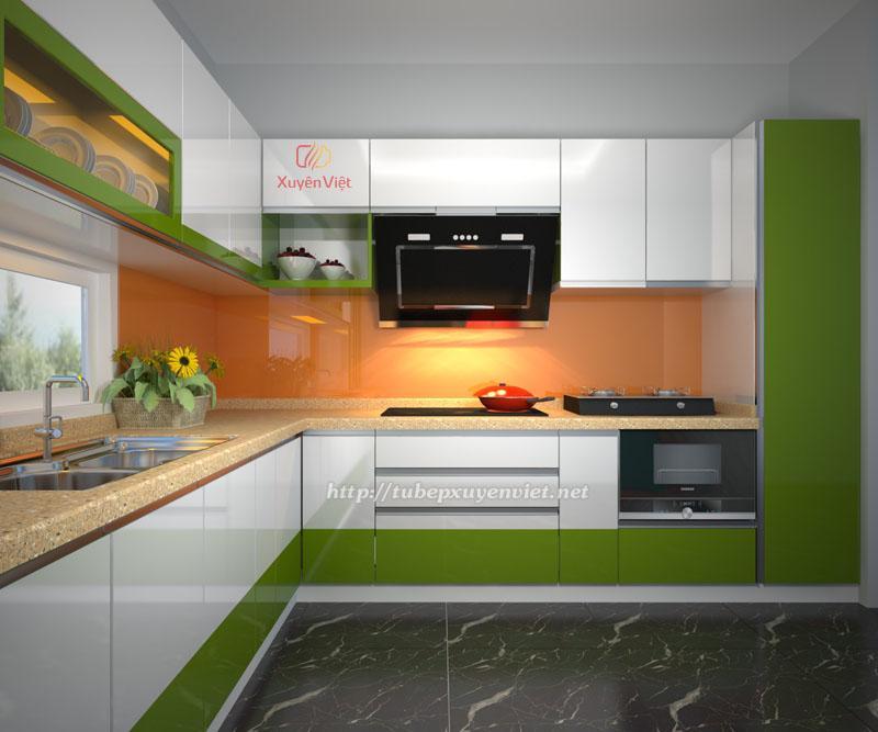 Tủ bếp đẹp chữ L có tủ rượu và tủ cột nhà anh Dũng - Hải Phòng 1
