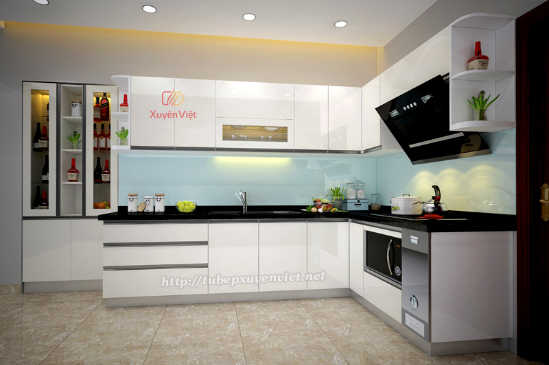 Mẫu tủ bếp nhựa hiện đại nhà chú Thành - Ngô Gia Tự, Hà Nội