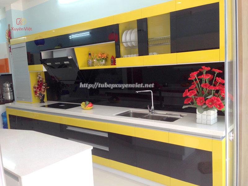 Tủ bếp hiện đại xuyên việt kiểu chữ i cánh bom
