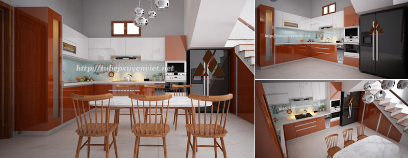 Kiểu tủ bếp hiện đại nhà anh Lập - Ngọc Thụy, Hà Nội