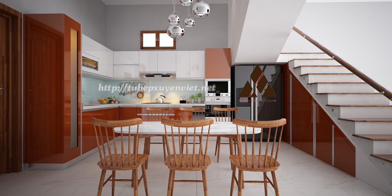 Kiểu tủ bếp hiện đại nhà anh Lập - Ngọc Thụy, Hà Nội