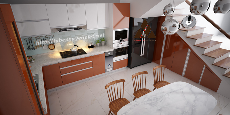 Kiểu tủ bếp hiện đại nhà anh Lập - Ngọc Thụy, Hà Nội