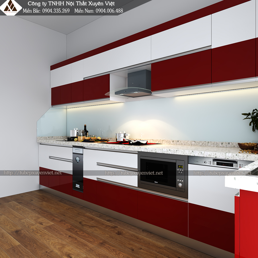 Tủ bếp hiện đại chữ L nhà chú Thái góc trái
