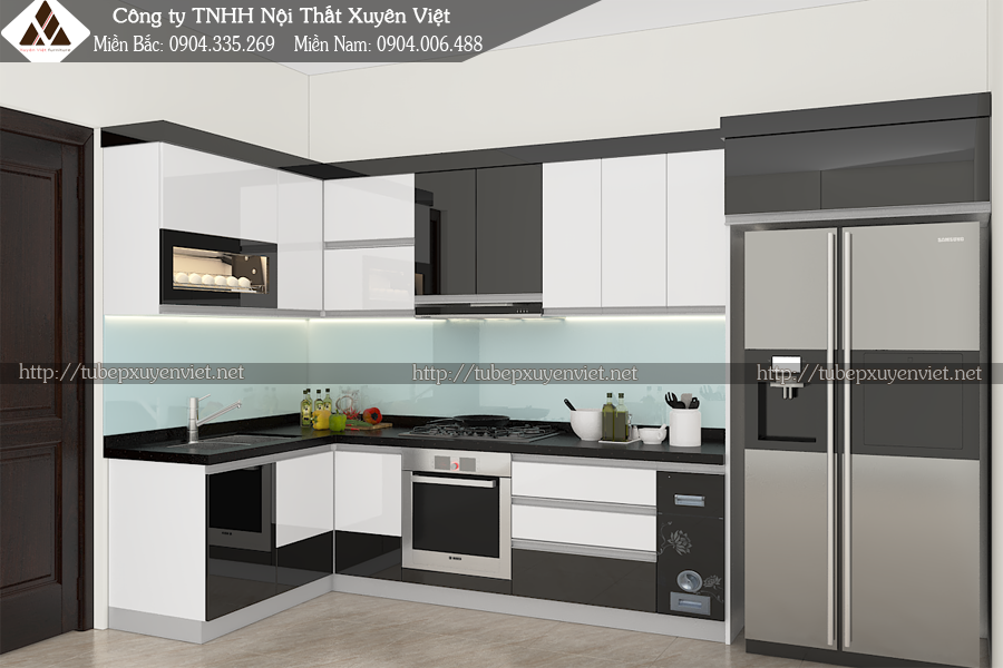 Tủ bếp đẹp chữ L nhà anh Đạt - Hoang Hoa Thám, Hà Nội