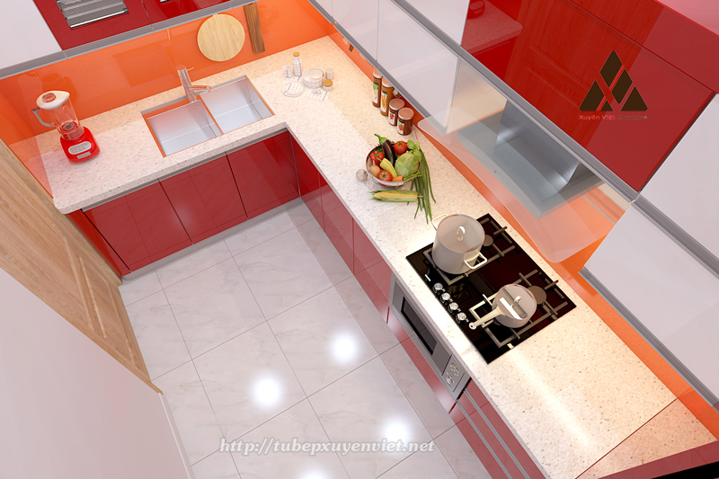 Tủ bếp nhựa acrylic cao cấp nhà anh Huynh - Cẩm Phả, Quảng Ninh