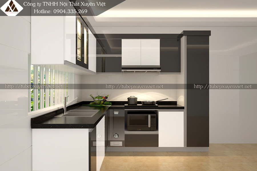 Tủ bếp nhựa acrylic chữ L nhà anh Minh - Hạ Long, Quảng Ninh