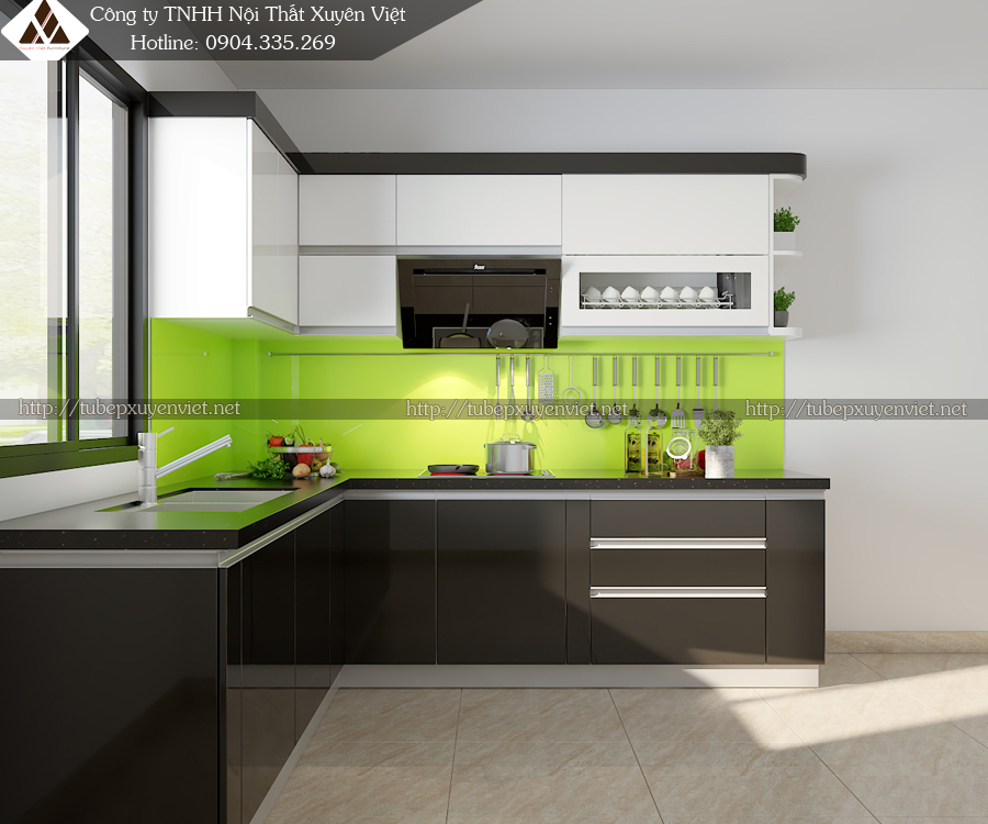 Tủ bếp nhựa acrylic nhà chị Kim Anh - Quảng Ninh