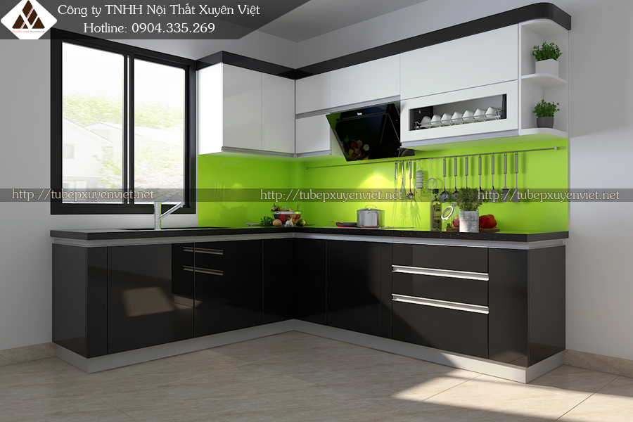 Tủ bếp nhựa acrylic nhà chị Kim Anh - Tủ bếp Quảng Ninh