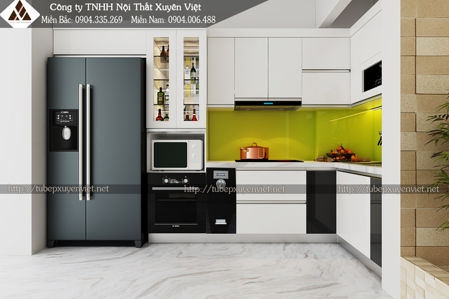 Tủ bếp nhựa acrylic thay thế tủ gỗ nhà anh Khánh - Mỹ Đình, Hà Nội
