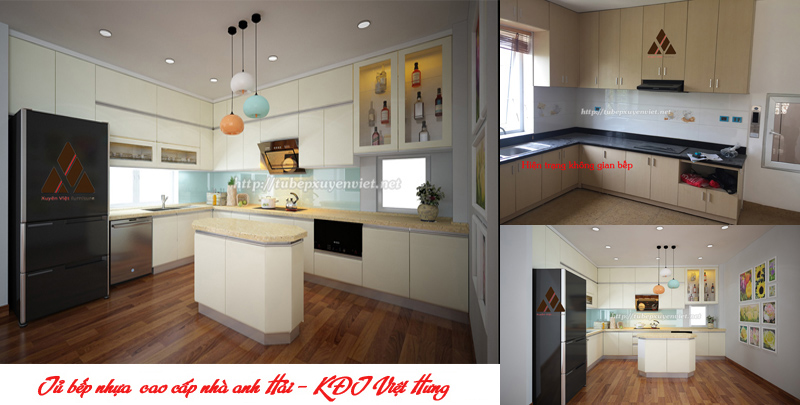 Tủ bếp nhựa cánh bom nhà anh Hải - KĐT Việt Hưng, Hà Nội