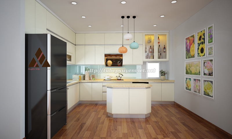 Tủ bếp nhựa cánh bom nhà anh Hải - KĐT Việt Hưng, Hà Nội