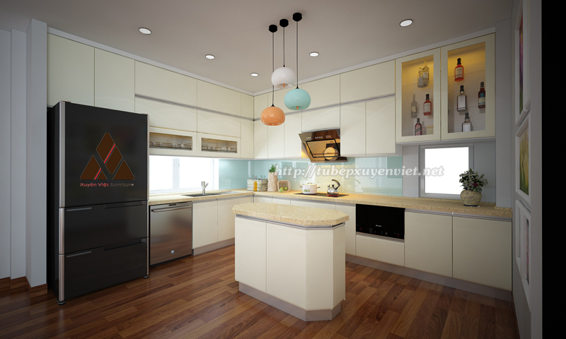 Tủ bếp nhựa cánh bom nhà anh Hải - KĐT Việt Hưng, Hà Nội