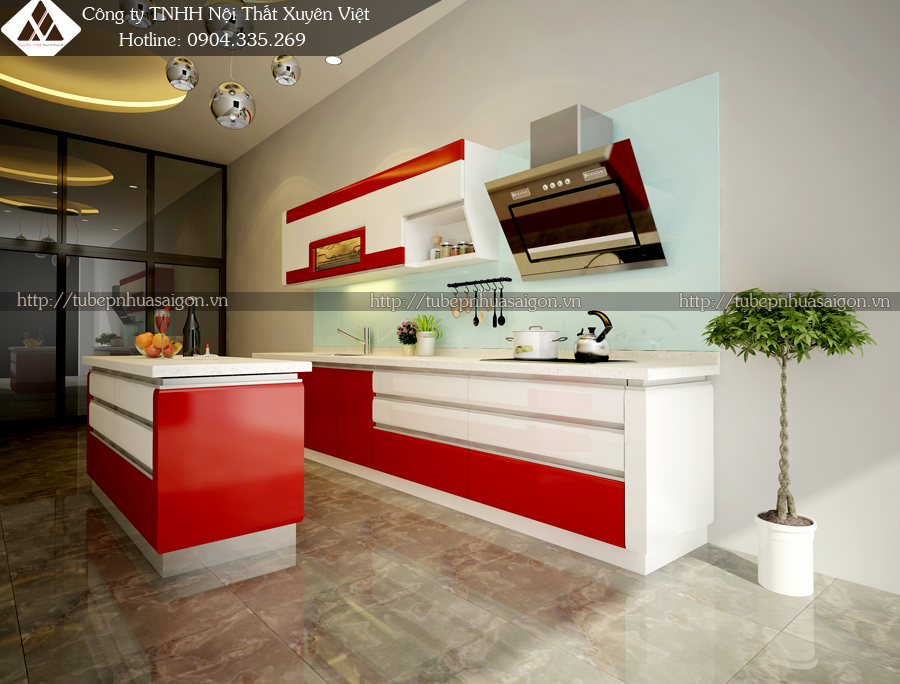Tủ bếp nhựa cao cấp chữ i nhà anh Cường - TP Hưng Yên