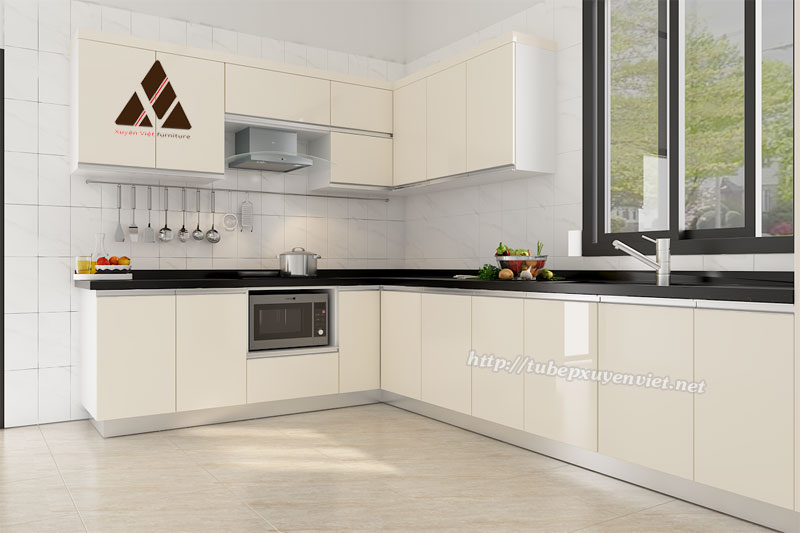 Mẫu tủ bếp nhựa cao cấp chữ L nhà chị Giang - TP Vinh