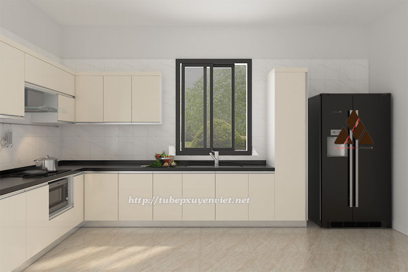 Mẫu tủ bếp nhựa cao cấp chữ L nhà chị Giang - TP Vinh