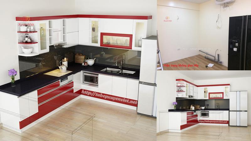 Mẫu tủ bếp đẹp bằng nhựa nhà chị Nguyệt - Thụy Khuê, Hà Nội
