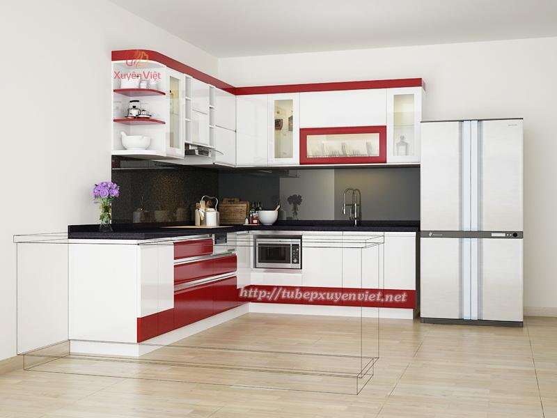 Mẫu tủ bếp đẹp bằng nhựa cánh bom nhà chị Nguyệt - Thụy Khuê, Hà Nội