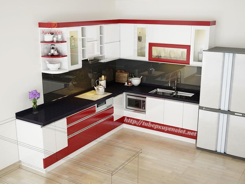 Tủ bếp nhựa chữ L nhà chị Nguyệt - Thụy Khuê, Hà Nội