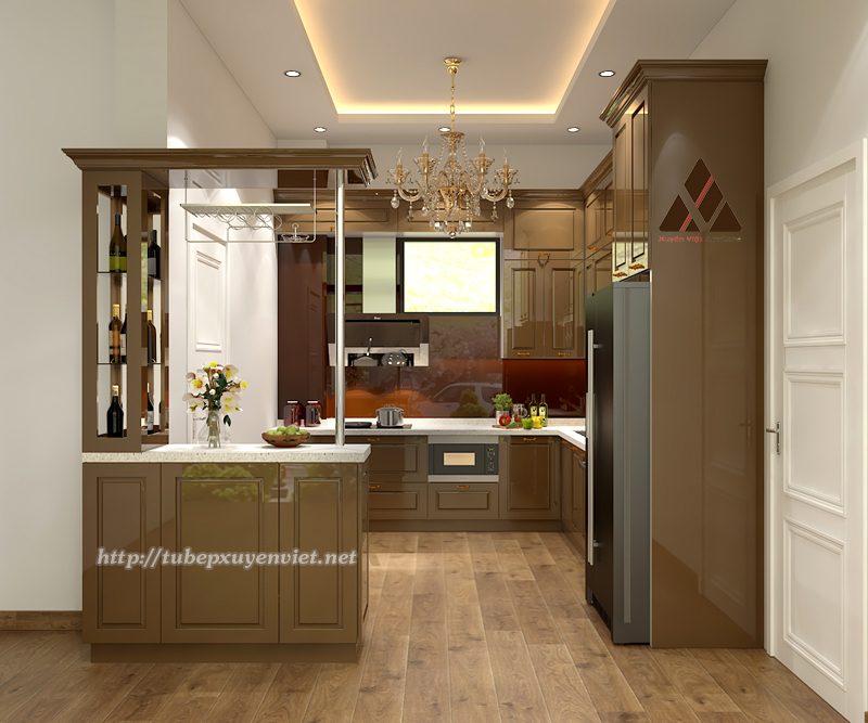 Tủ bếp nhựa giả gỗ cao cấp nhà chị Thủy - Hưng Yên
