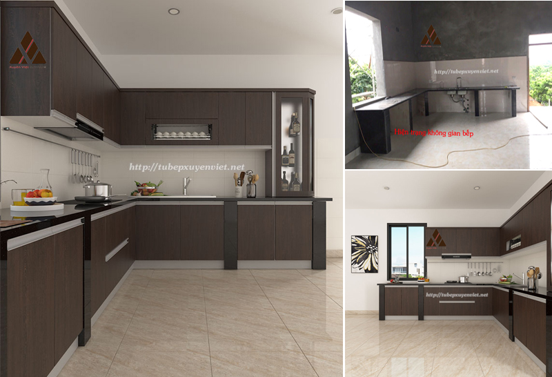 Tủ bếp nhựa giả gỗ nhà anh Tươi - Bắc Giang