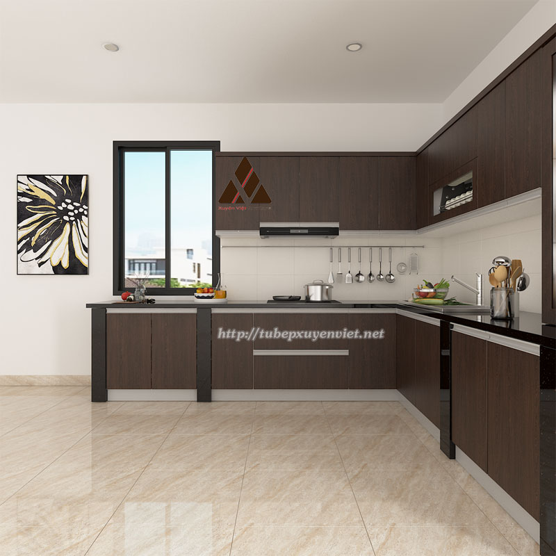 Tủ bếp nhựa giả gỗ nhà anh Tươi - Bắc Giang