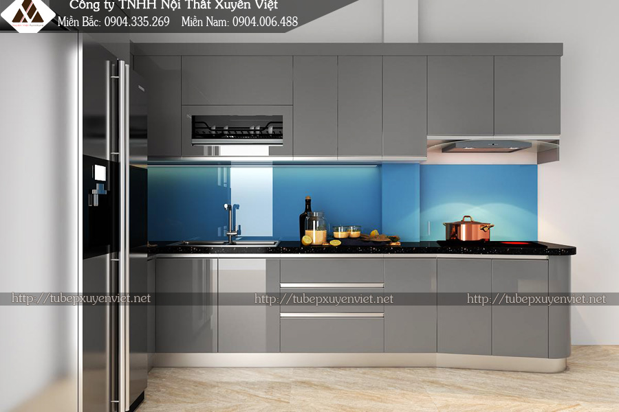 Tủ bếp nhựa hiện đại nhà chị Hằng - Long Biên