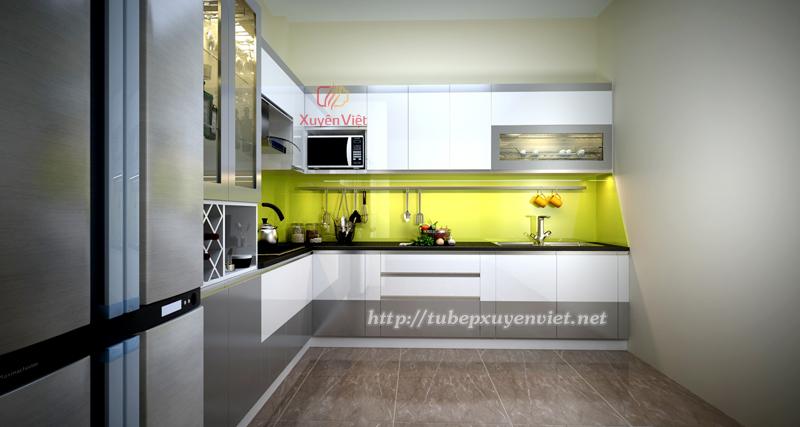 Tủ bếp đẹp bằng nhựa pvc nhà chị Huệ - Bùi Xương Trạch, Hà Nội