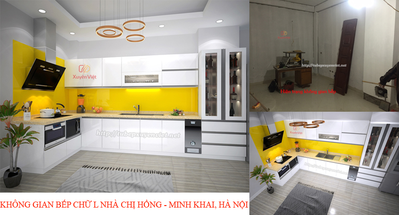 Tủ bếp nhựa pvc cao cấp nhà chị Hồng - Minh Khai, Hà Nội