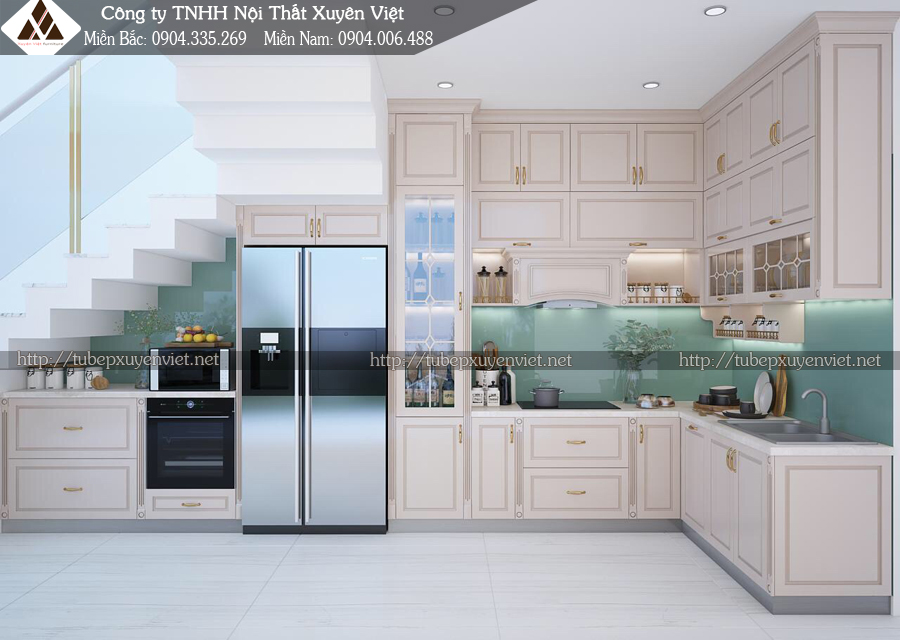 Tủ bếp nhựa tân cổ điển nhà chị Nhi - Tân Phú, HCM