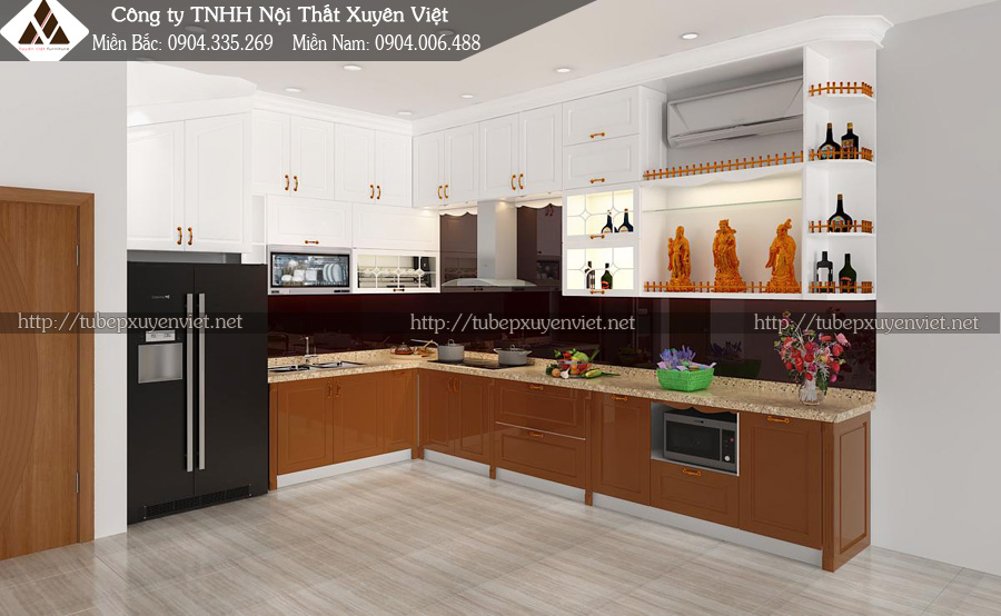 Tủ bếp nhựa tân cổ điển chống mối mọt nhà chị Hương