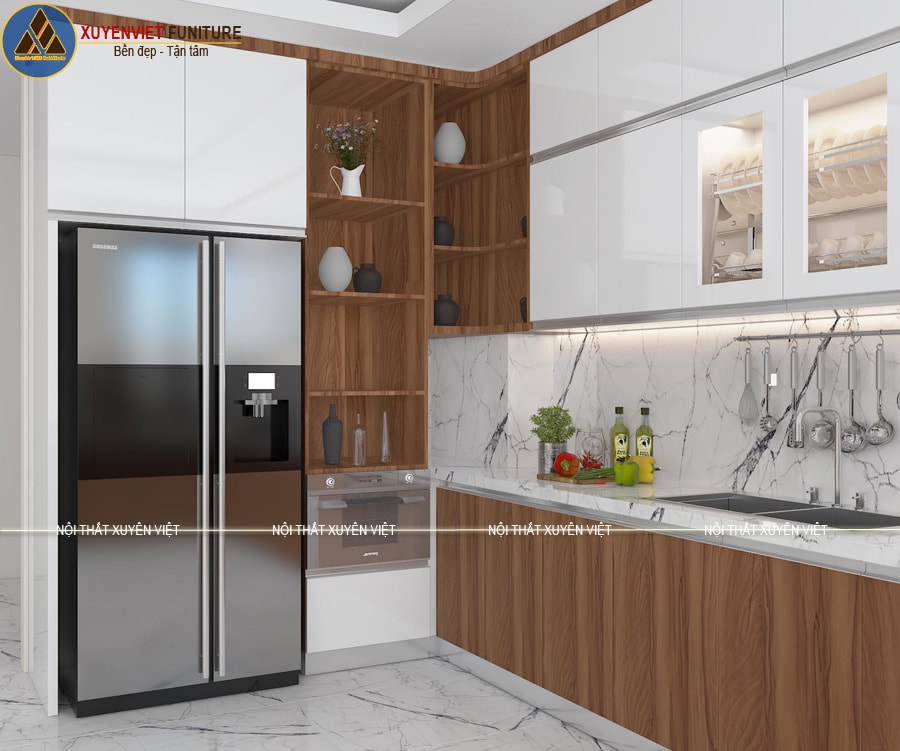 Tủ bếp nhựa vân gõ chị Hiền ở Hải Phòng