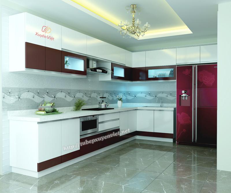 Tủ bếp Quảng Ninh kiểu chữ L hiện đại nhà anh Cường