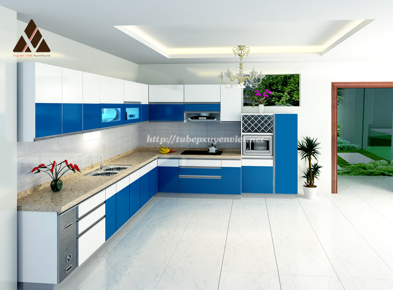 Mẫu tủ bếp đẹp chữ l có khung bê tông nhà anh Khởi - Hưng Yên