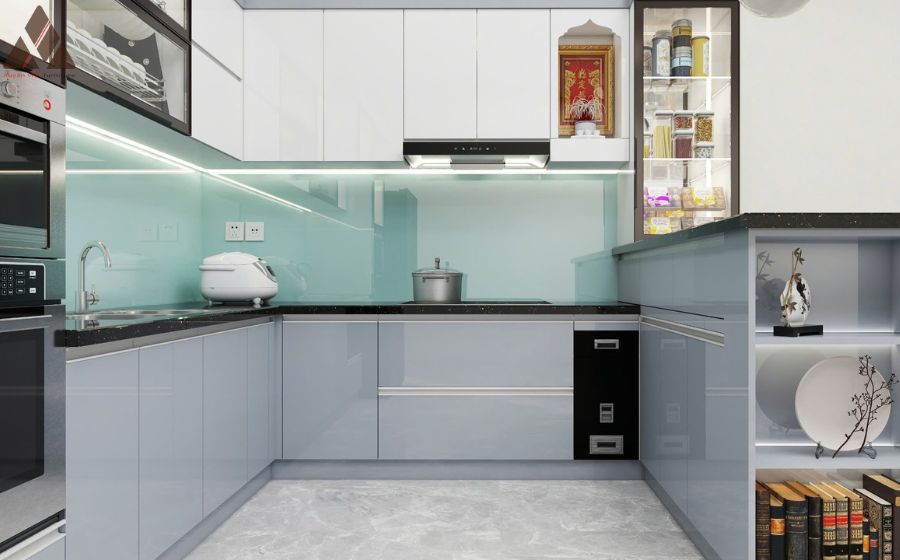 Tủ Bếp Chữ U Phối Ghi Màu - US380-260-200