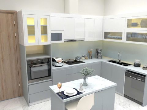 Thiết kế 3D tủ bếp nhựa LS300-217