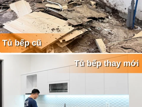 Hình ảnh tủ bếp trước và sau khi thay mới